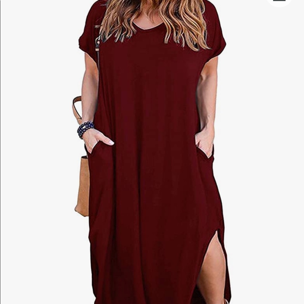 Nemidor casual loose-fit maxi dress. 24. Dark red.